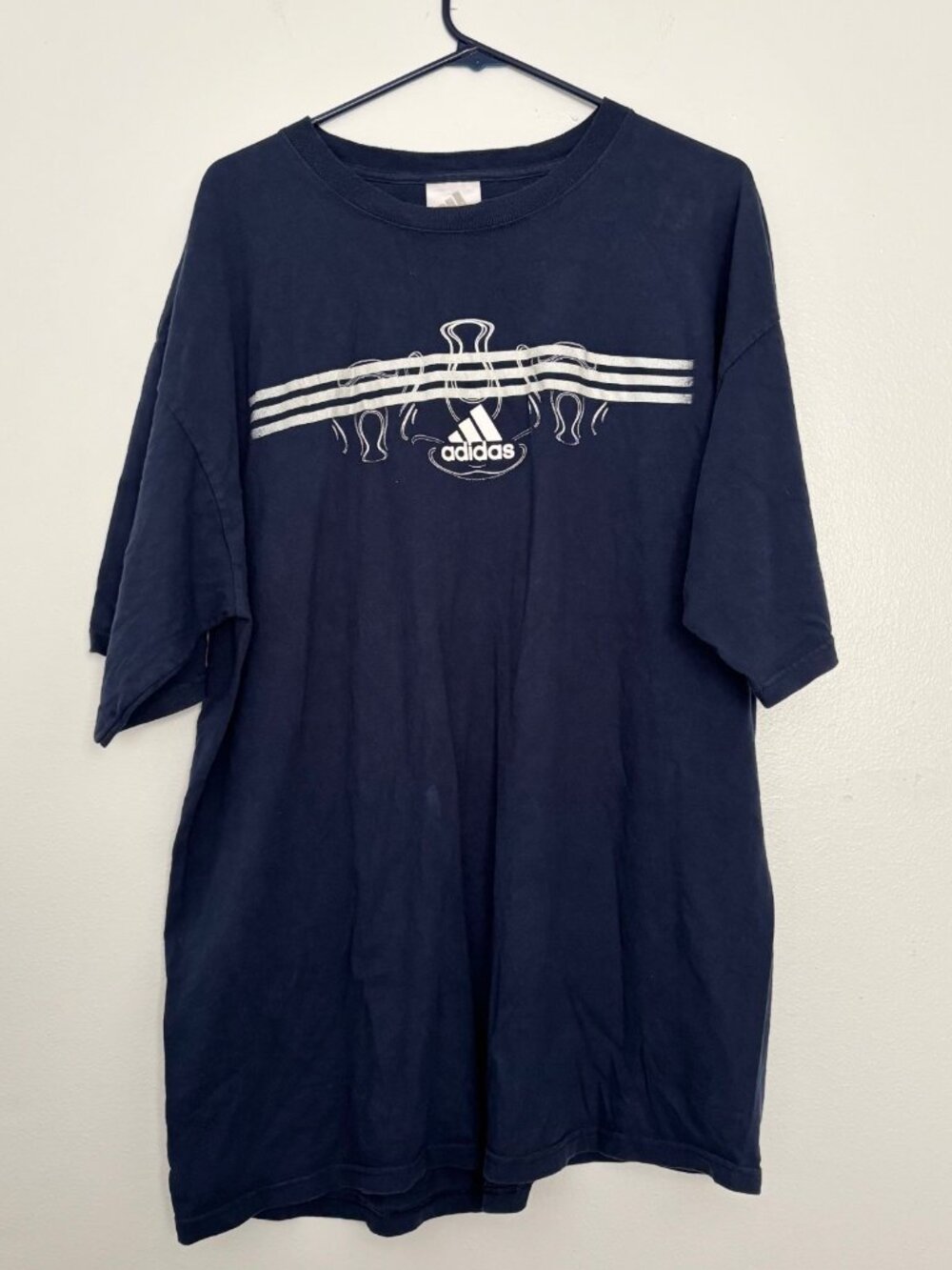 Vintage Adidas Trefoil Horseshoe Graphic T-Shirt XL Navy Blue